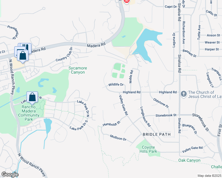 map of restaurants, bars, coffee shops, grocery stores, and more near 87 Highland Road in Simi Valley