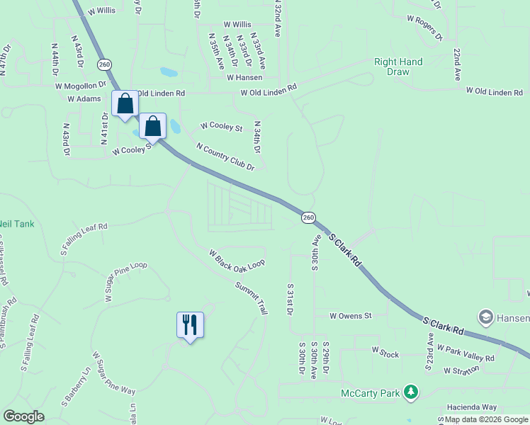 map of restaurants, bars, coffee shops, grocery stores, and more near 270 North Clark Road in Show Low