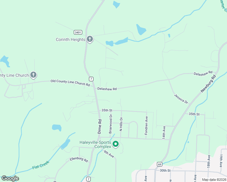 map of restaurants, bars, coffee shops, grocery stores, and more near 150 Delashaw Road in Haleyville