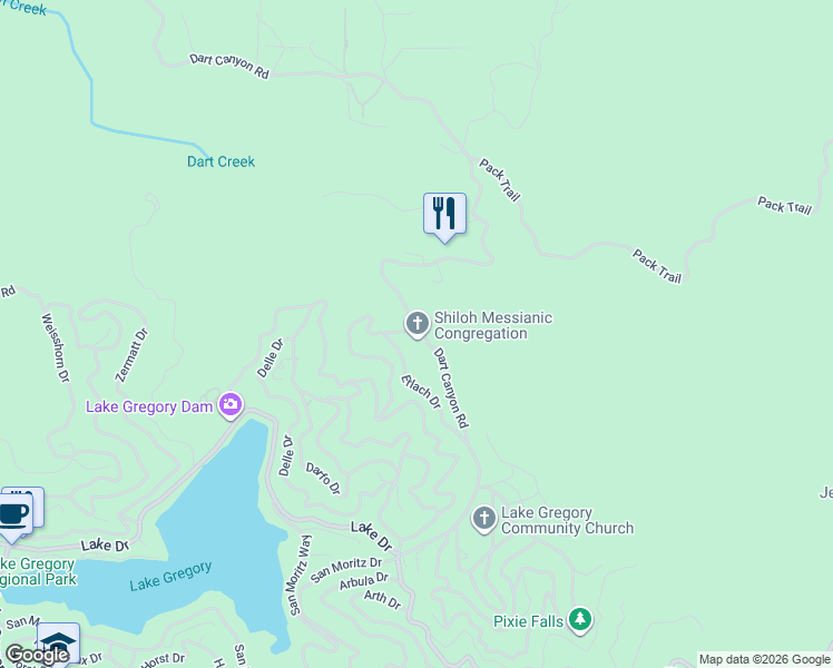 map of restaurants, bars, coffee shops, grocery stores, and more near Dart Canyon Road in Crestline