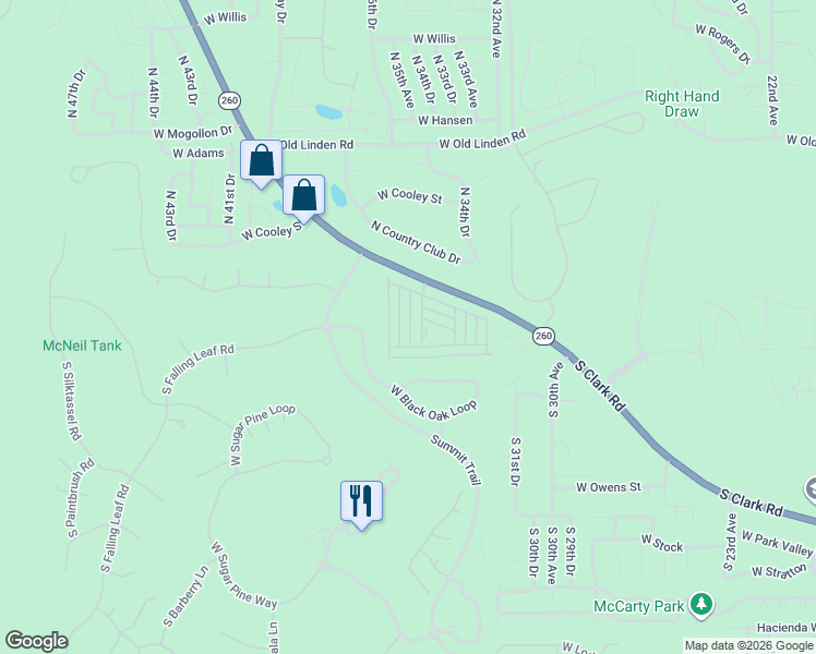 map of restaurants, bars, coffee shops, grocery stores, and more near 270 North Clark Road in Show Low