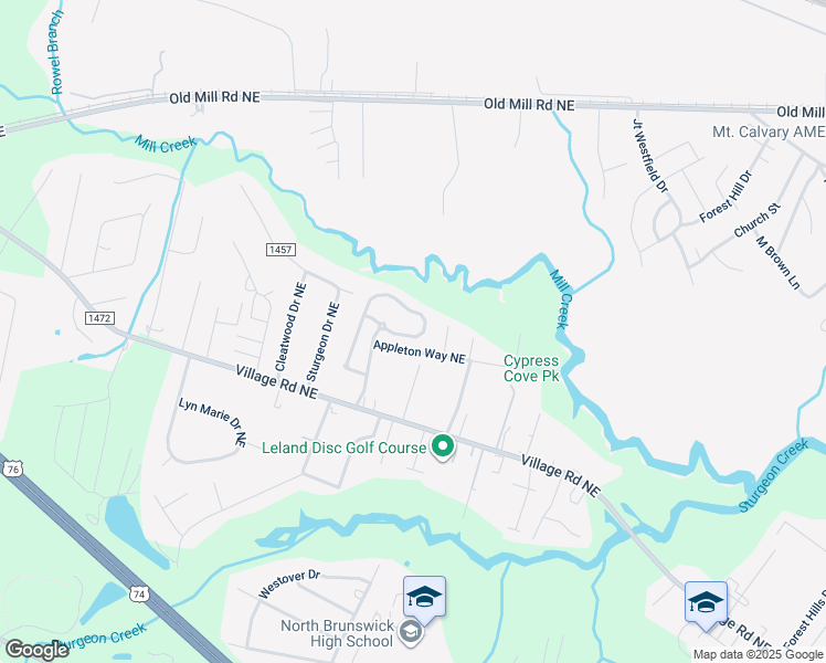 map of restaurants, bars, coffee shops, grocery stores, and more near 1041 Mill Creek Loop in Leland