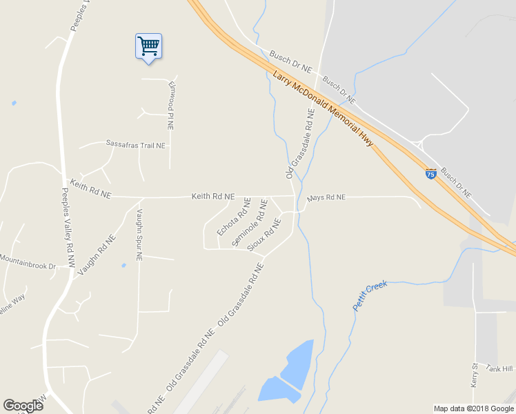 map of restaurants, bars, coffee shops, grocery stores, and more near 63 Seminole Road Northeast in Cartersville