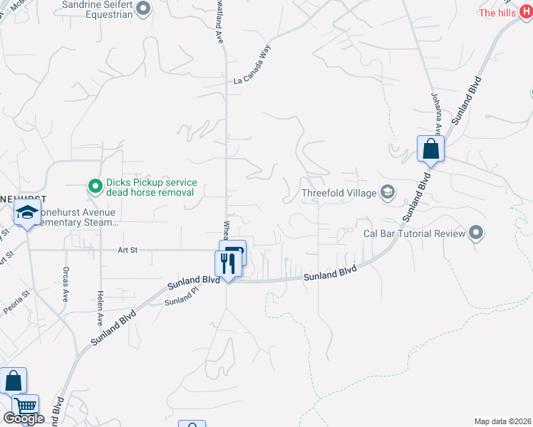map of restaurants, bars, coffee shops, grocery stores, and more near 10320 Valley Glow Drive in Los Angeles