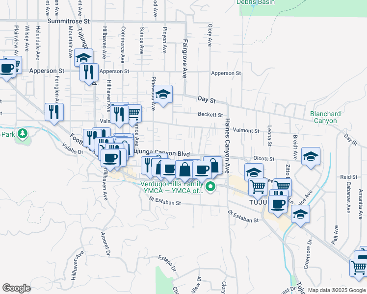map of restaurants, bars, coffee shops, grocery stores, and more near 10015 Fairgrove Avenue in Los Angeles
