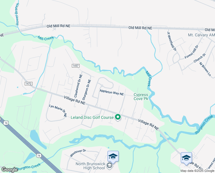 map of restaurants, bars, coffee shops, grocery stores, and more near 1033 Mill Creek Loop in Leland