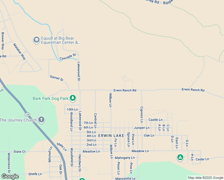 map of restaurants, bars, coffee shops, grocery stores, and more near 2151 Erwin Ranch Road in Big Bear