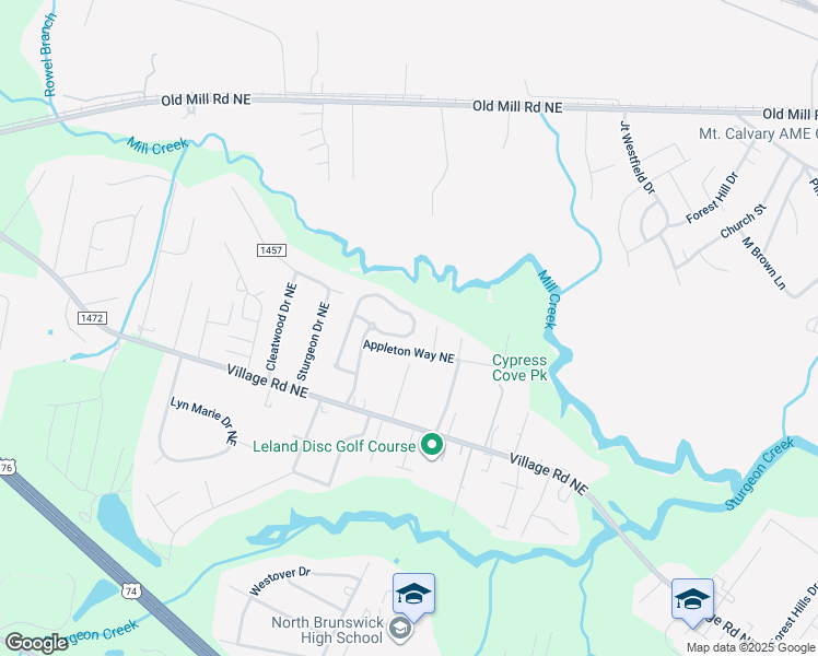 map of restaurants, bars, coffee shops, grocery stores, and more near 1061 Mill Creek Loop in Leland