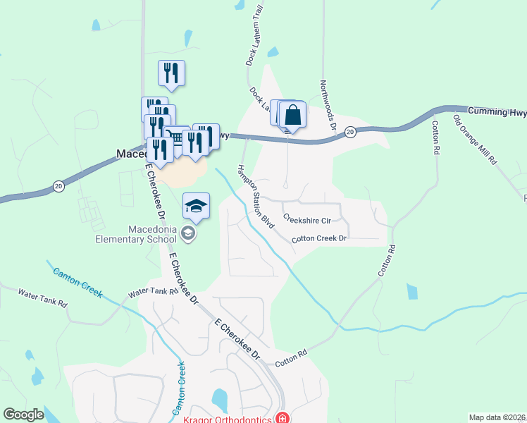 map of restaurants, bars, coffee shops, grocery stores, and more near 211 Hampton Station Boulevard in Canton