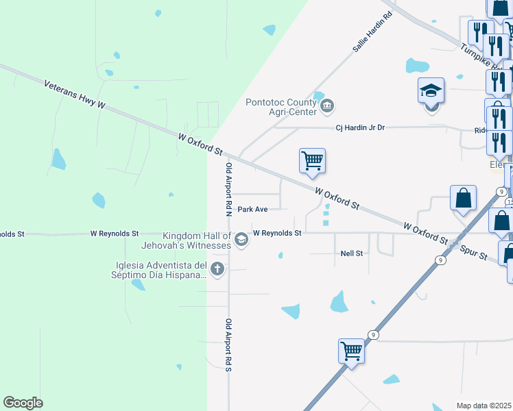 map of restaurants, bars, coffee shops, grocery stores, and more near 492 Park Avenue in Pontotoc