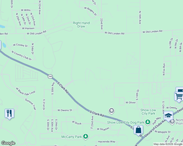 map of restaurants, bars, coffee shops, grocery stores, and more near 2381 West Bench Road in Show Low
