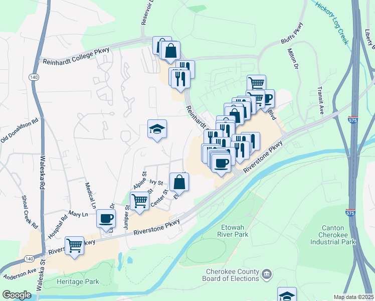 map of restaurants, bars, coffee shops, grocery stores, and more near 638 Elmwood Street in Canton
