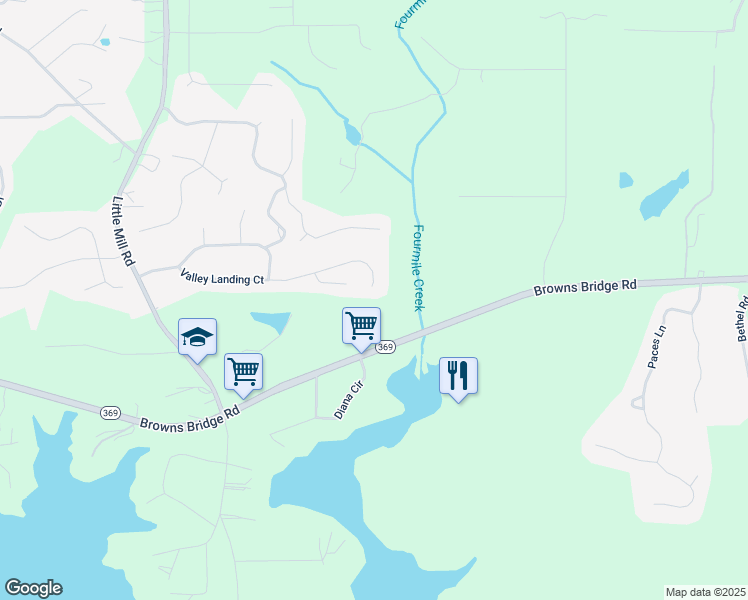 map of restaurants, bars, coffee shops, grocery stores, and more near 7430 Valley Landing Court in Cumming