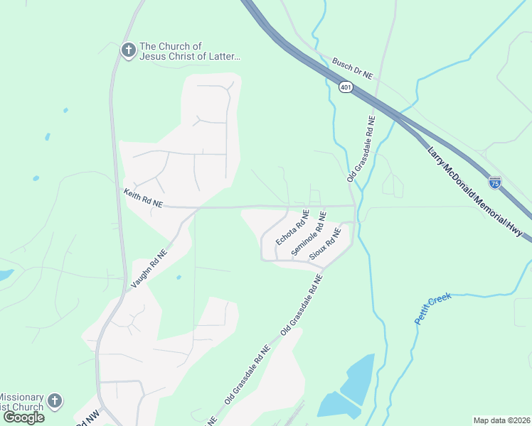 map of restaurants, bars, coffee shops, grocery stores, and more near 107 Keith Road Northeast in Cartersville