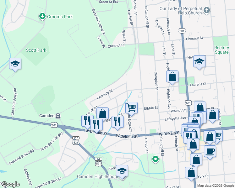 map of restaurants, bars, coffee shops, grocery stores, and more near 1011 Kennedy Street in Camden