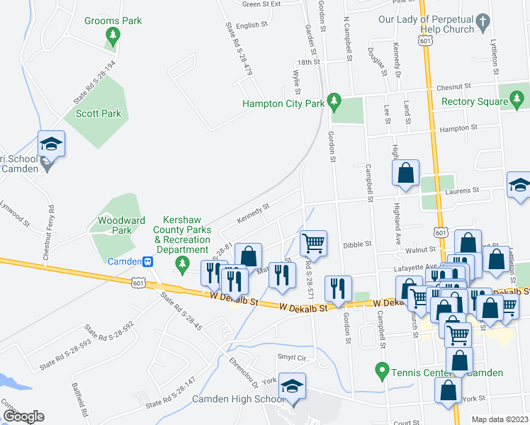 map of restaurants, bars, coffee shops, grocery stores, and more near 1015 Kennedy Street in Camden