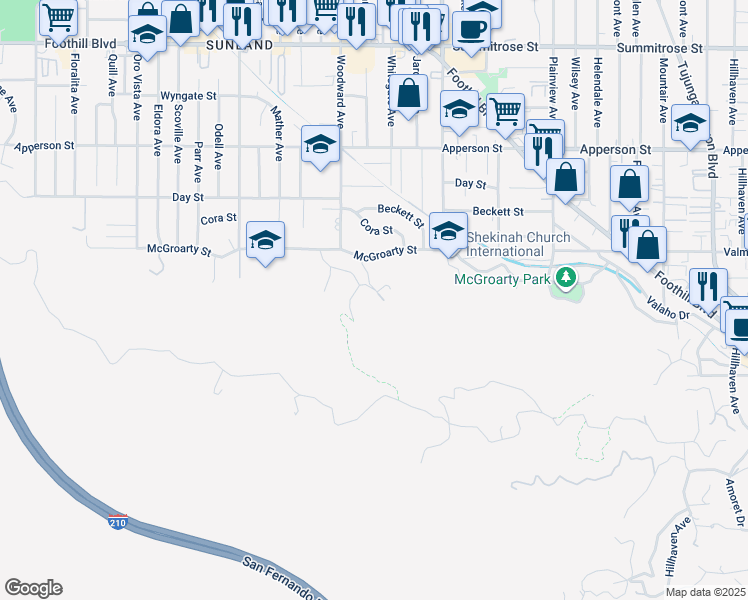 map of restaurants, bars, coffee shops, grocery stores, and more near 7924 Glenties Lane in Los Angeles