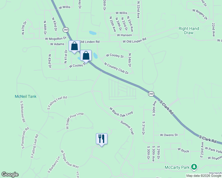 map of restaurants, bars, coffee shops, grocery stores, and more near 270 North Clark Road in Show Low