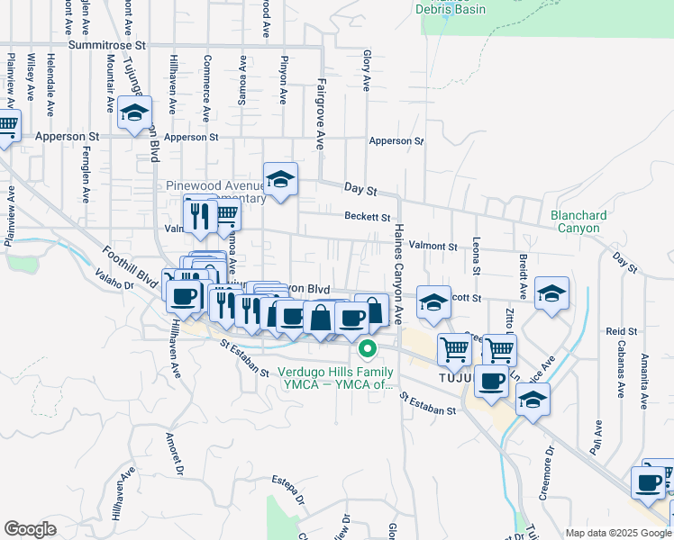 map of restaurants, bars, coffee shops, grocery stores, and more near 10040 Tujunga Canyon Boulevard in Los Angeles