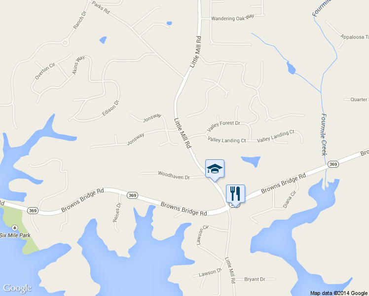 map of restaurants, bars, coffee shops, grocery stores, and more near 7250 Briardale Drive in Cumming