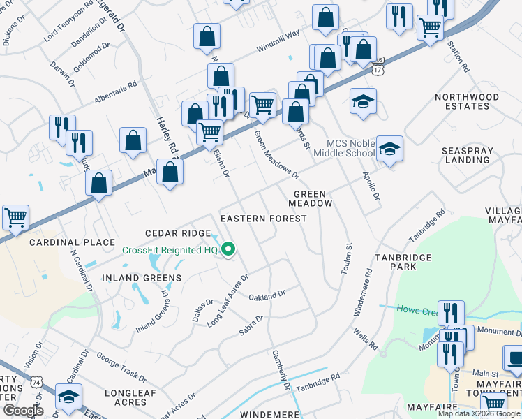map of restaurants, bars, coffee shops, grocery stores, and more near 209 Madeline Drive in Wilmington