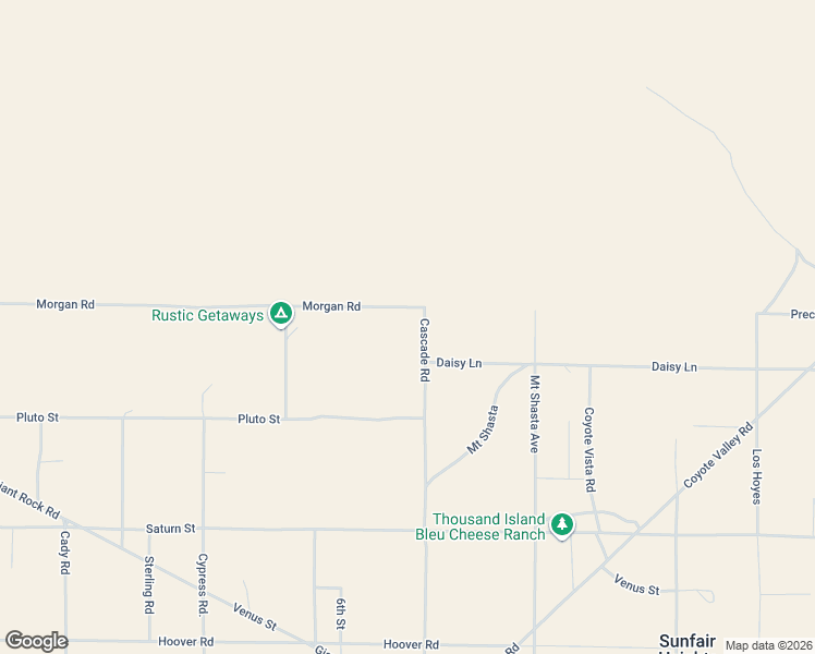 map of restaurants, bars, coffee shops, grocery stores, and more near 133 Cascade Road in Joshua Tree