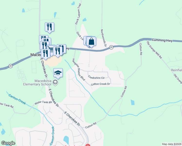 map of restaurants, bars, coffee shops, grocery stores, and more near 412 North Hampton Trail in Canton