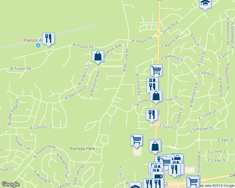 map of restaurants, bars, coffee shops, grocery stores, and more near 1013 North Mc Lane Road in Payson