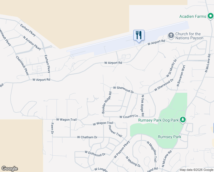 map of restaurants, bars, coffee shops, grocery stores, and more near 922 West Sherwood Drive in Payson
