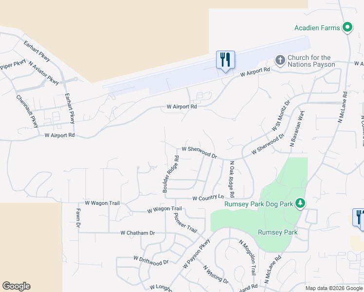 map of restaurants, bars, coffee shops, grocery stores, and more near 922 West Sherwood Drive in Payson