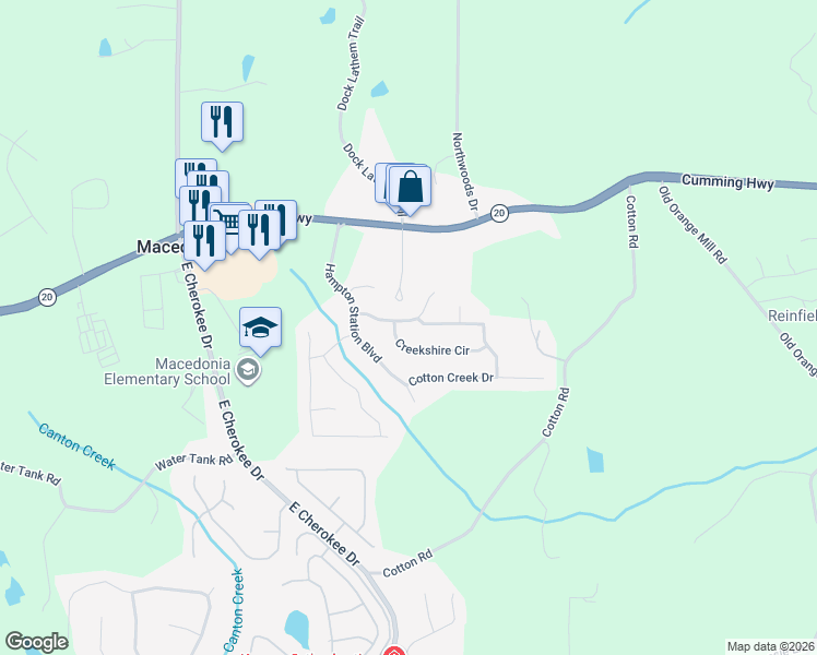 map of restaurants, bars, coffee shops, grocery stores, and more near 412 North Hampton Trail in Canton