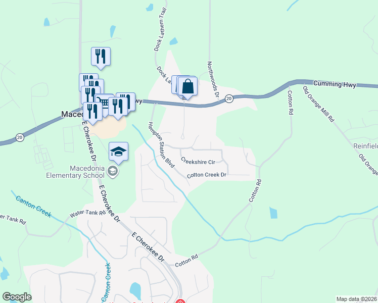 map of restaurants, bars, coffee shops, grocery stores, and more near 414 North Hampton Trail in Canton