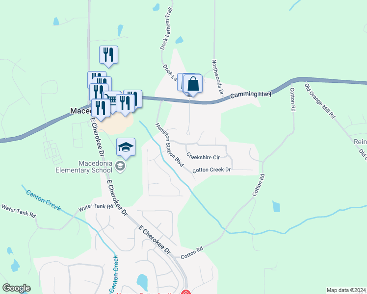 map of restaurants, bars, coffee shops, grocery stores, and more near 408 North Hampton Trail in Canton