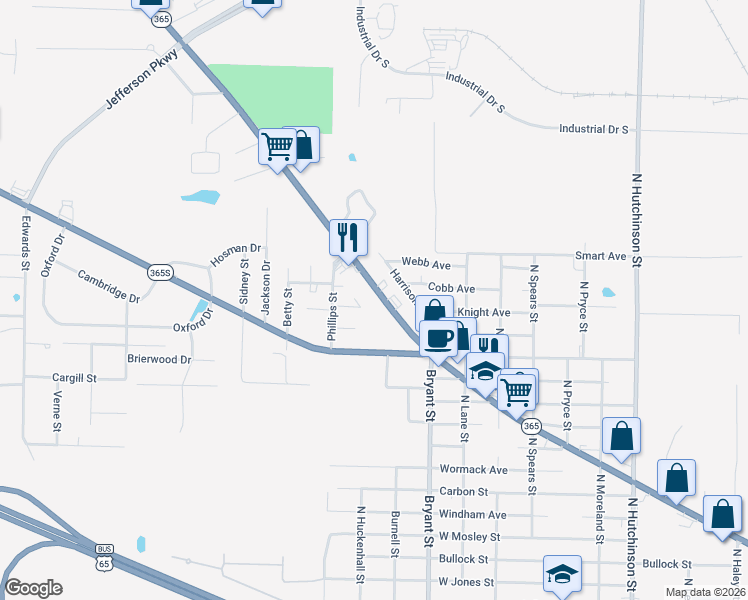 map of restaurants, bars, coffee shops, grocery stores, and more near 6204 Dollarway Road in Pine Bluff