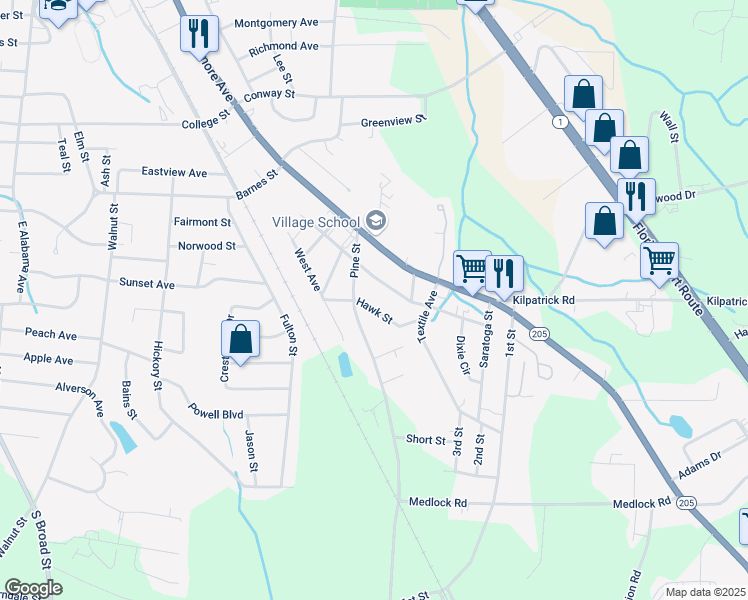 map of restaurants, bars, coffee shops, grocery stores, and more near 906 Hawk Street in Albertville