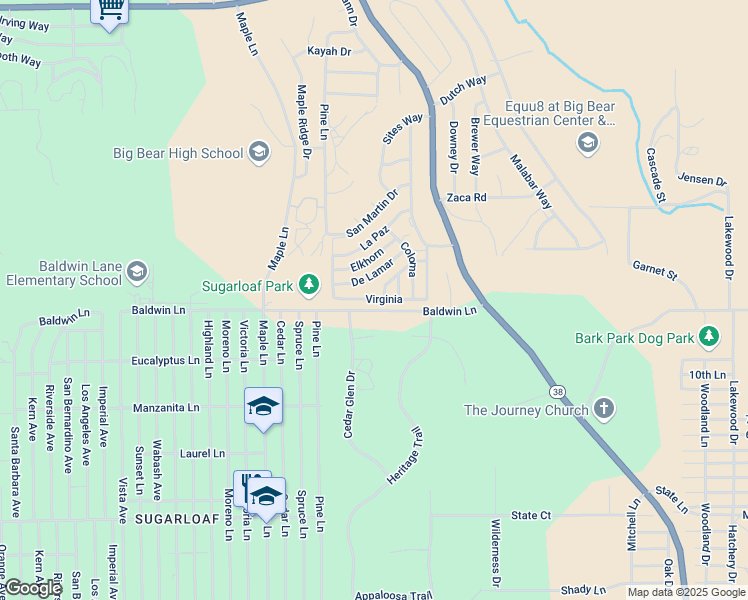 map of restaurants, bars, coffee shops, grocery stores, and more near 1311 Virginia in Big Bear