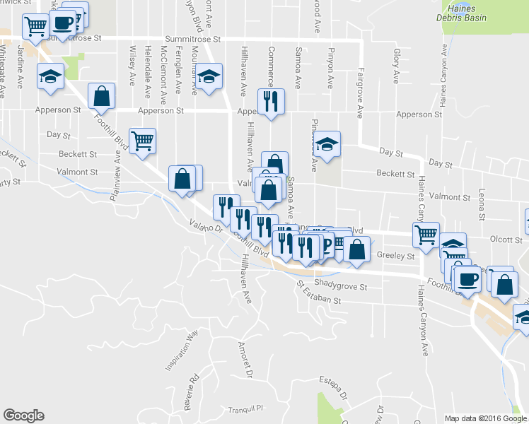 map of restaurants, bars, coffee shops, grocery stores, and more near in Los Angeles