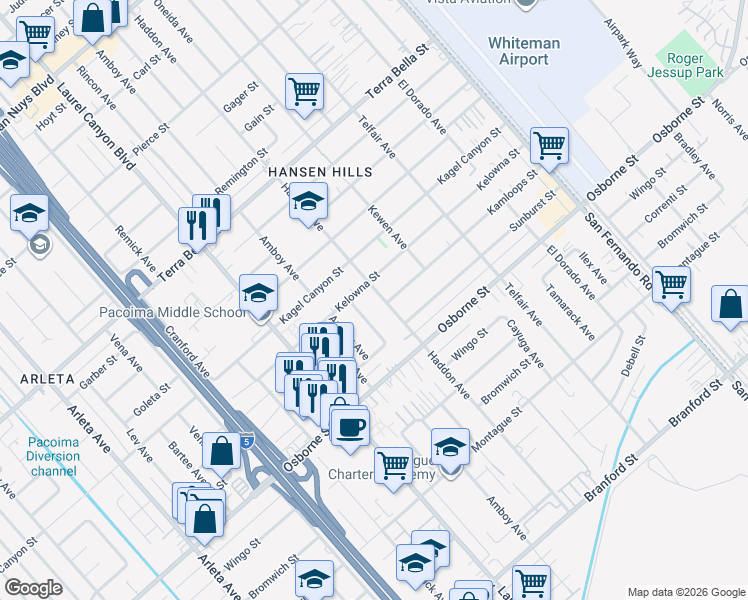 map of restaurants, bars, coffee shops, grocery stores, and more near 9961 Haddon Avenue in Los Angeles