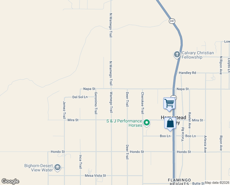 map of restaurants, bars, coffee shops, grocery stores, and more near 55676 Napa Street in Yucca Valley