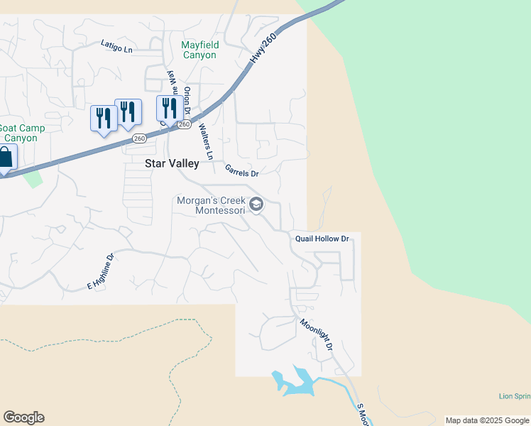 map of restaurants, bars, coffee shops, grocery stores, and more near 84 South Rainbow Drive in Payson