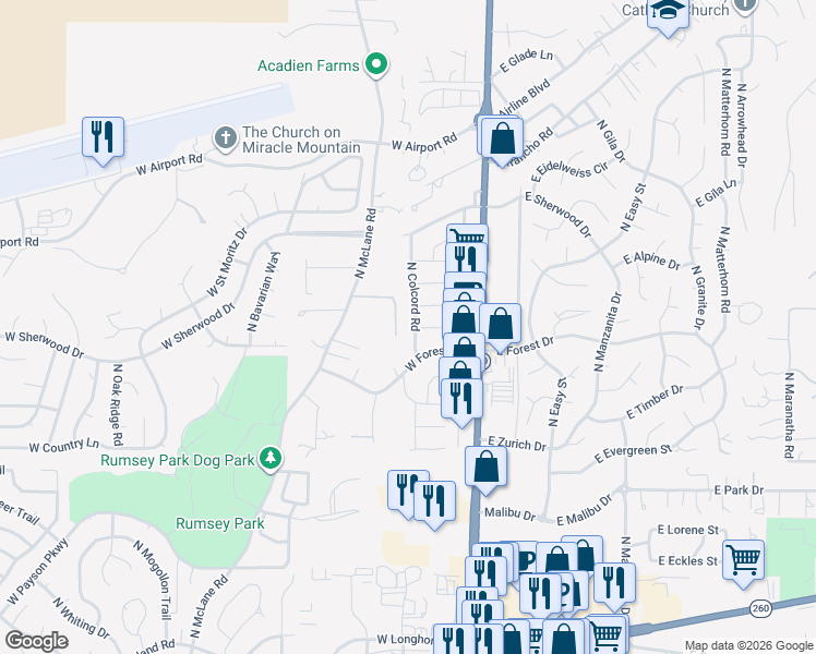 map of restaurants, bars, coffee shops, grocery stores, and more near 806 North Colcord Road in Payson