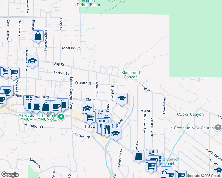 map of restaurants, bars, coffee shops, grocery stores, and more near 10051 Breidt Avenue in Los Angeles