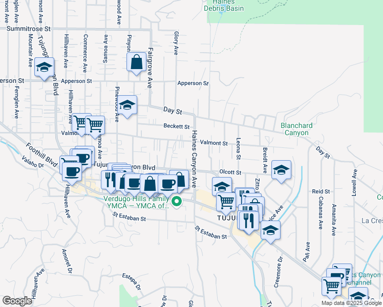 map of restaurants, bars, coffee shops, grocery stores, and more near 10044 Haines Canyon Avenue in Los Angeles