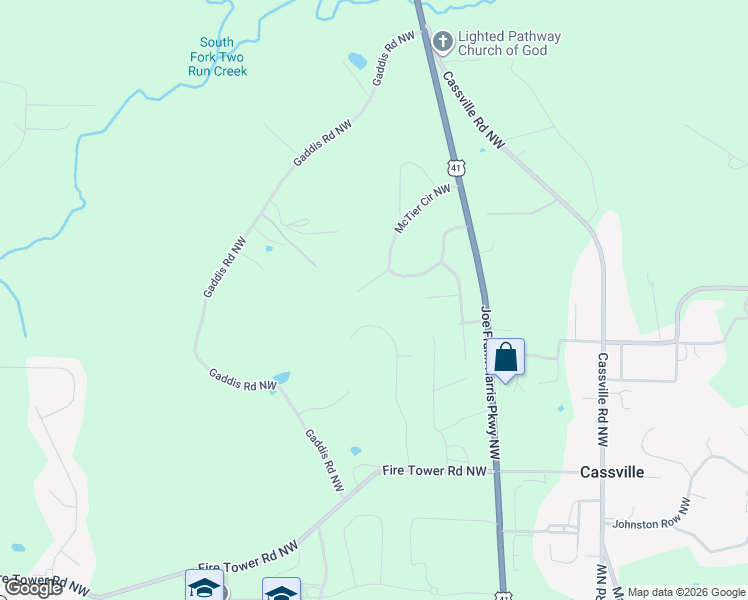 map of restaurants, bars, coffee shops, grocery stores, and more near 33 Jacobs Drive Northwest in Cartersville