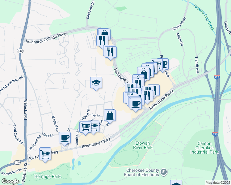 map of restaurants, bars, coffee shops, grocery stores, and more near 638 Elmwood Street in Canton