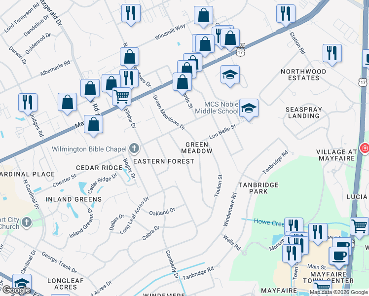 map of restaurants, bars, coffee shops, grocery stores, and more near 213 2 Chopt Road in Wilmington