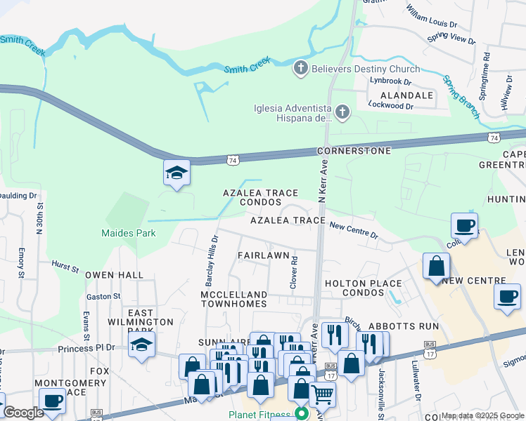 map of restaurants, bars, coffee shops, grocery stores, and more near 700 Indica Court in Wilmington