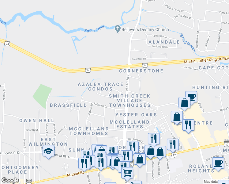 map of restaurants, bars, coffee shops, grocery stores, and more near 733 Tabor Lane in Wilmington