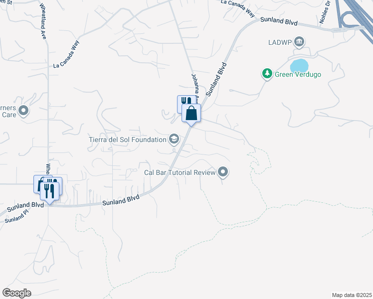 map of restaurants, bars, coffee shops, grocery stores, and more near 9928 Sunland Boulevard in Los Angeles