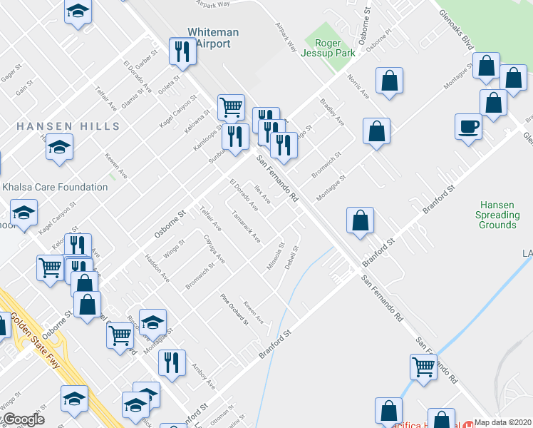 map of restaurants, bars, coffee shops, grocery stores, and more near 9942 El Dorado Avenue in Los Angeles